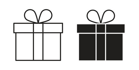 Gift icons in line designs. solid silhouette style in black