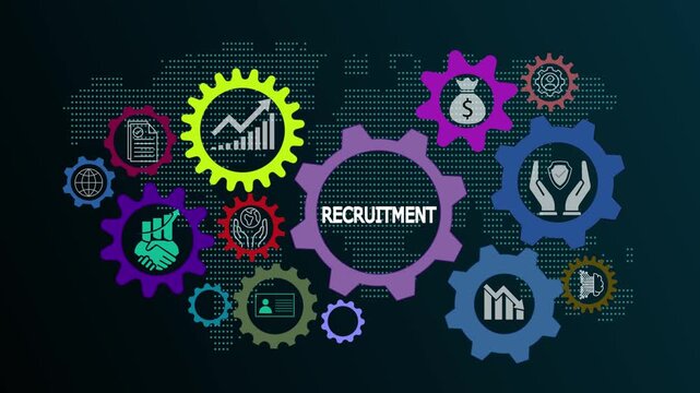 Recruitment animation video demonstrating international standard organization practices, global technology, and internet-based networking for talent acquisition and workforce management.