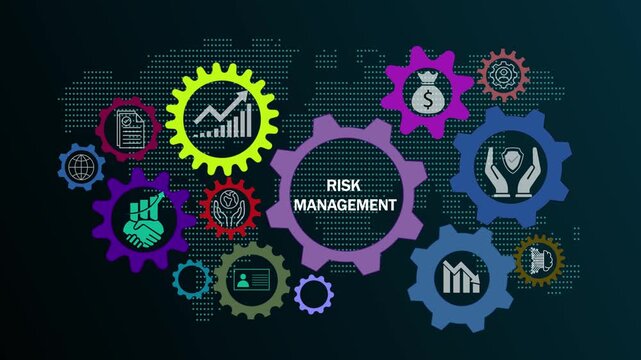 Risk management animation video visualizing international standard organization protocols, global technology, and internet networking for operational and financial security.