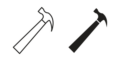 Hammer icons in line designs. solid silhouette style in black