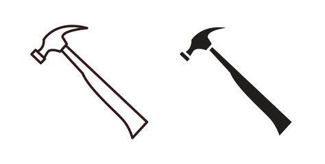 Hammer icons in line designs. solid silhouette style in black
