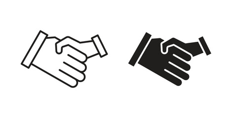 Handshake icons in line designs. solid silhouette style in black
