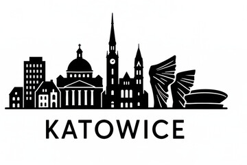 Fototapeta premium Katowice, Poland Panorama.black and white logo illustration