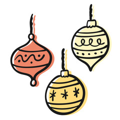 Hand-Drawn Doodle Christmas Ornaments Set