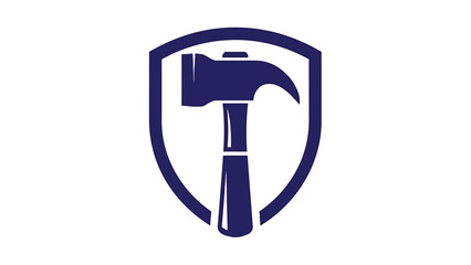 Vector illustration of blue hammer inside the shield for construction logo design