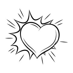 Valentine cartoon heart with explosion. Romantic speech bubble in comic style. Love greeting card.