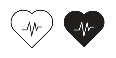 Heartbeat icons in line designs. solid silhouette style in black