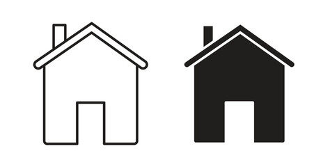 House icons in line designs. solid silhouette style in black