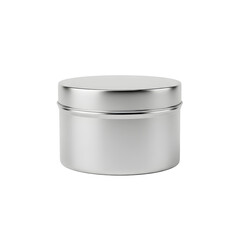 A metallic silver jar with a lid, perfect for product packaging