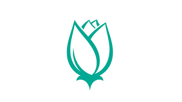 Flat design of minimalist teal rosebud vector illustration, floral concept art.