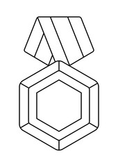 Gold medal with ribbon. Game award for the winners. Illustration of prize for sports competitions.