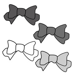 シンプルな手書き風リボンのイラストセット（モノクロ・グレー・白4種）