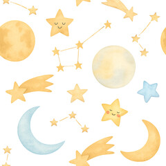 Moon and stars Seamless Pattern for kids
