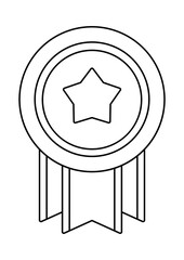 Gold medal with ribbons and star. Game award for the winners. Illustration of prize for sports competitions.