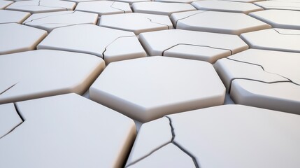 Fototapeta premium White Cracked Hexagon Stone Surface Texture Background