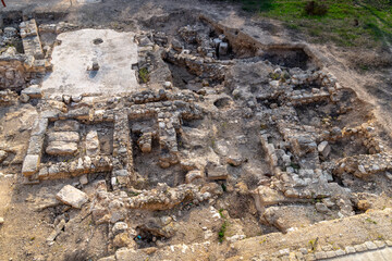 Archaeological ruins of the ancient city at Sepphoris Zippori National Park in northern Israel, with natural Galilee landscape, stone walls and excavations under clear daylight 