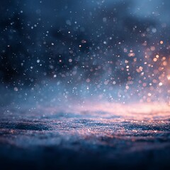 Beautiful winter scene with delicate snowflakes resting on a frosty surface and softly falling snow in the background.