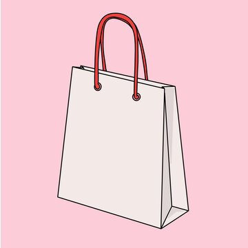 Vector Illustration of a Blank Shopping Bag Icon Isolated on Pink Background. Empty 3d Style Mockup of Paper Package
