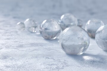 Glass spheres on frosty surface with soft winter light