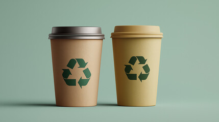 Eco-Friendly Recyclable Paper Cups With Recycling Symbol – Sustainable Packaging Concept