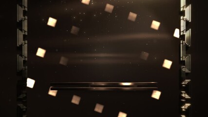 cinematic scene featuring glowing confetti and nostalgic film grain effect