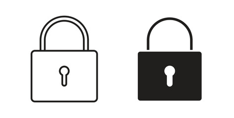 Lock icons in line designs. solid silhouette style in black