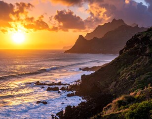 Obraz premium Sunset Over Coastal Cliffs.