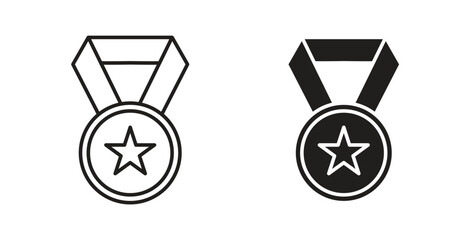 Medal icons in line designs. solid silhouette style in black