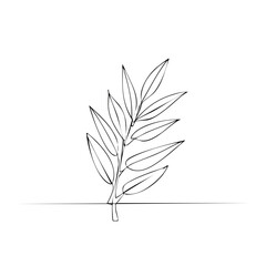 Fototapeta premium Single line contour drawing of leafy sprig, minimalist branch and leaves illustration