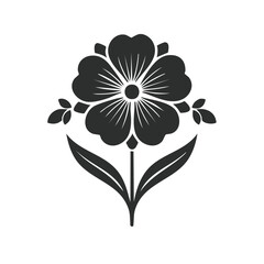 Obraz premium Stylized flower with leaves silhouette, floral blossom with stem, botanical illustration, monochrome