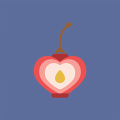Obraz premium A flat vector illustration features a heart-shaped lantern with concentric red, pink, and cream layers, and a yellow teardrop-like light.
