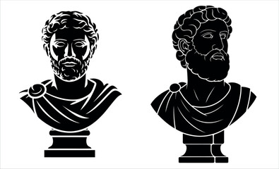 Black Glyph Icon of a Sculpted Philosopher Bust. Simple vector illustration depicting Ancient Greek Sculpture, Art History, and Realistic Human Form. Ideal for museum or cultural branding.
