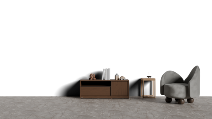 3D Render a chair and a table in a room