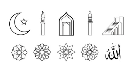 Collection of gothic architectural elements and window shapes isolated on transparent background
