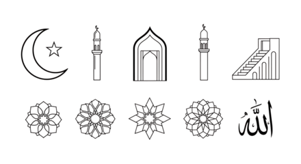 Collection of gothic architectural elements and window shapes isolated on transparent background