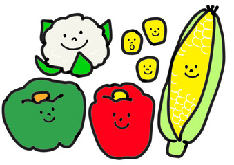野菜のキャラクターのベクターイラストセット