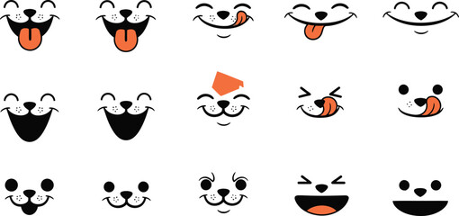 Collection of playful cartoon dog faces with various funny expressions and tongues © MD NAZRUL