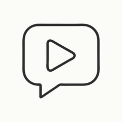 Fototapeta premium Minimal Line Icon of Chat Bubble with Play Button on White Background