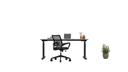 Fototapeta premium 3D Render a desk with a laptop and a plant