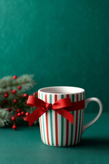 Festive red and green gift display with baubles and ribbons for holiday celebrations