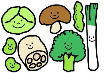 野菜のキャラクターのベクターイラストセット