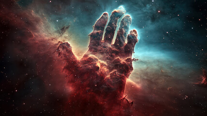 Space nebula in form of open human palm