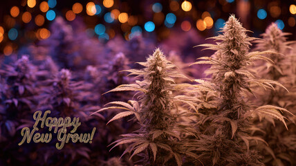 Cannabis plants with festive lights