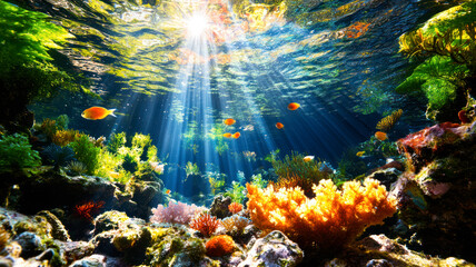 Coral reefs in shallow waters, tropical sea
