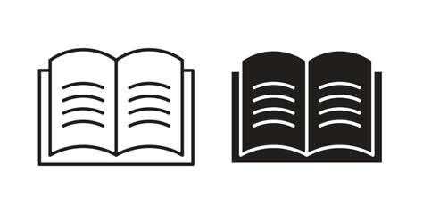 open book icons in line designs. solid silhouette style in black