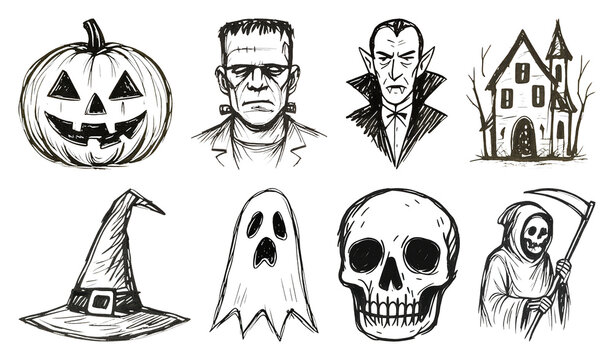 Vintage Halloween icon collection.