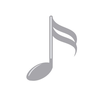 Isolated gray single quaver musical note symbol icon, rhythmic notation element