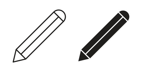 Pencil icons in line designs. solid silhouette style in black