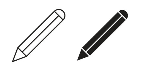 Pencil icons in line designs. solid silhouette style in black