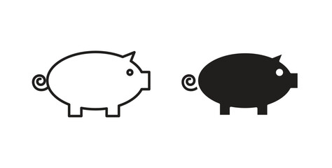 Piggy bank icons in line designs. solid silhouette style in black